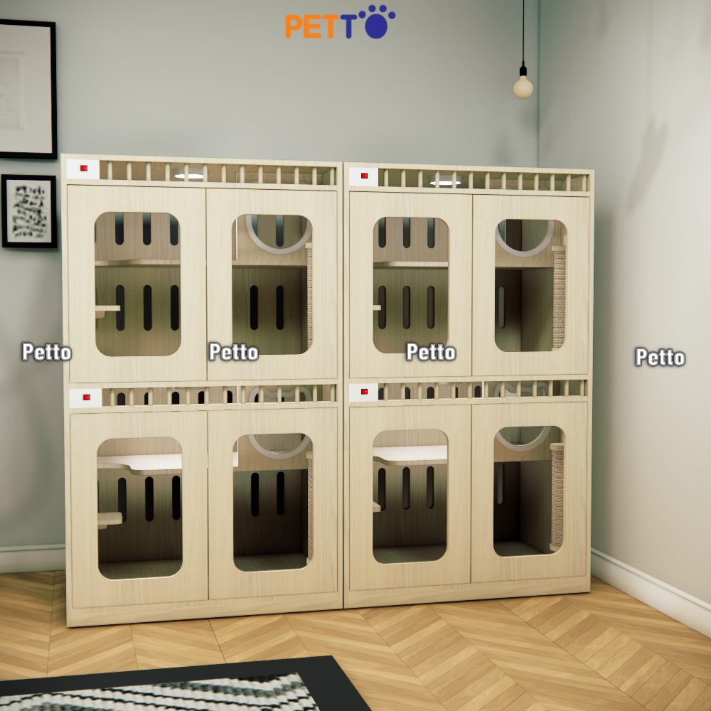 Chuồng mèo lưu trú MDF cửa lưới khung gỗ CC319