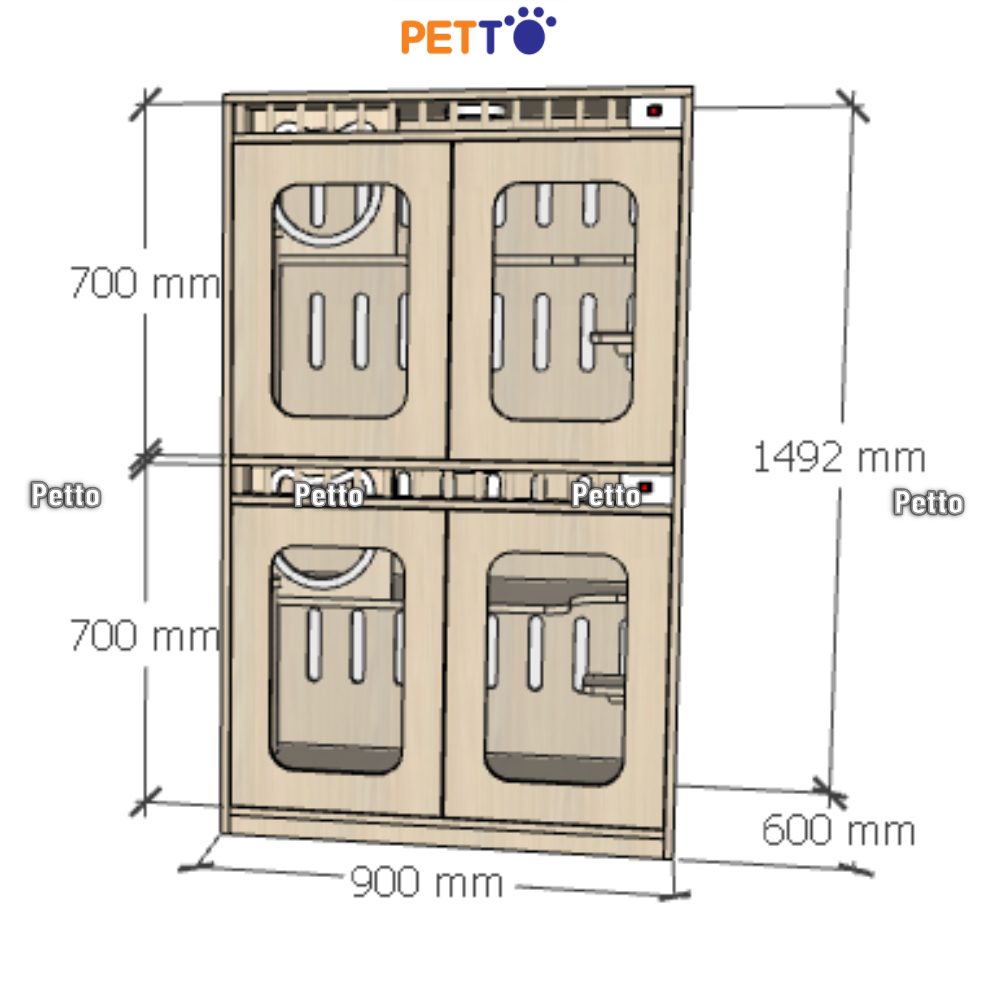 Chuồng mèo lưu trú MDF cửa lưới khung gỗ kích thước 900mm 600mm 1500mm CC319