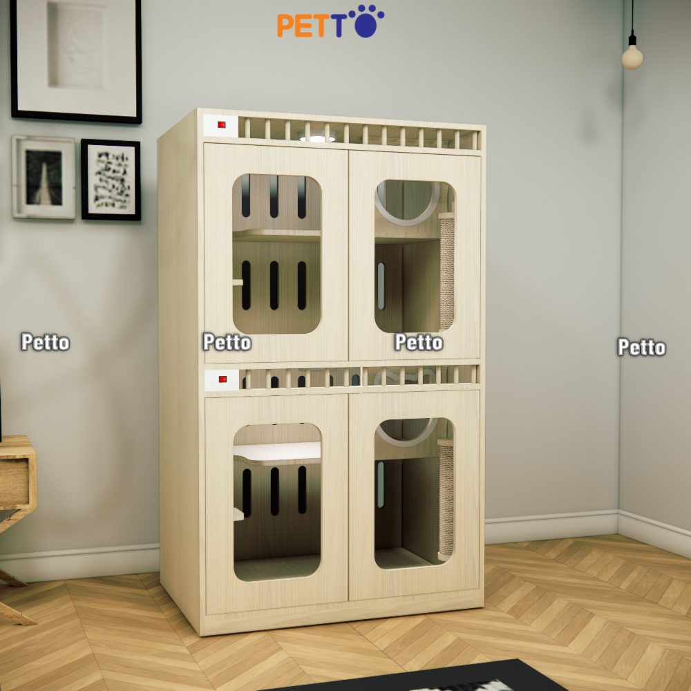 Chuồng mèo lưu trú bằng gỗ MDF cửa lưới khung gỗ kích thước 900mm 600mm 1500mm CC319