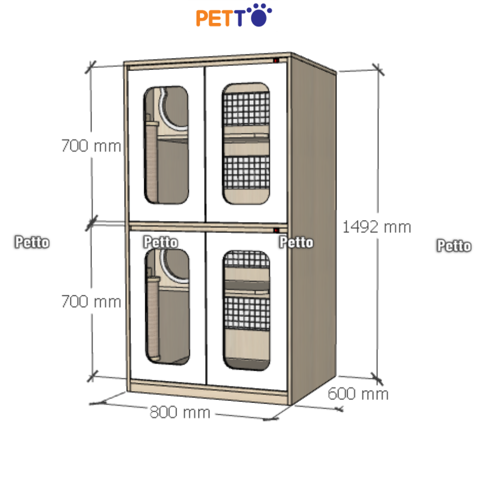 Chuồng mèo lưu trú gỗ MDF basic size 800mm 600mm 1500mm CC317