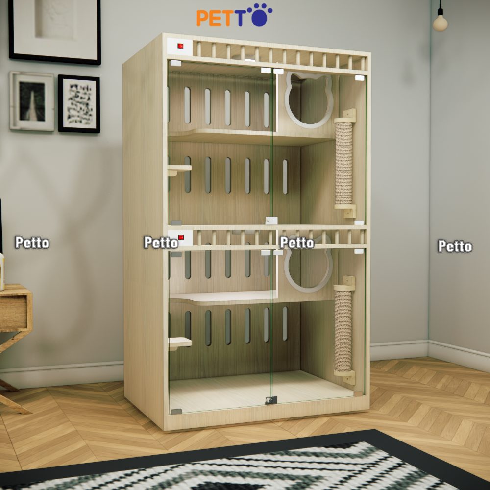 Khách sạn cho mèo bằng gỗ MDF cửa kính kích thước 900mm 600mm 1500mm CC322