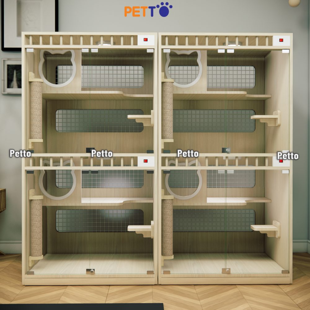 Khách sạn cho mèo bằng gỗ MDF cửa kính size 900mm 600mm 1500mm CC323