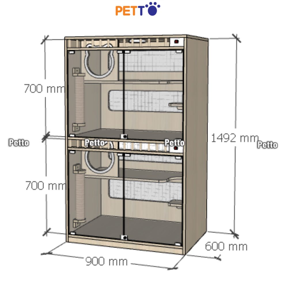 Khách sạn cho mèo gỗ MDF cửa kính CC323