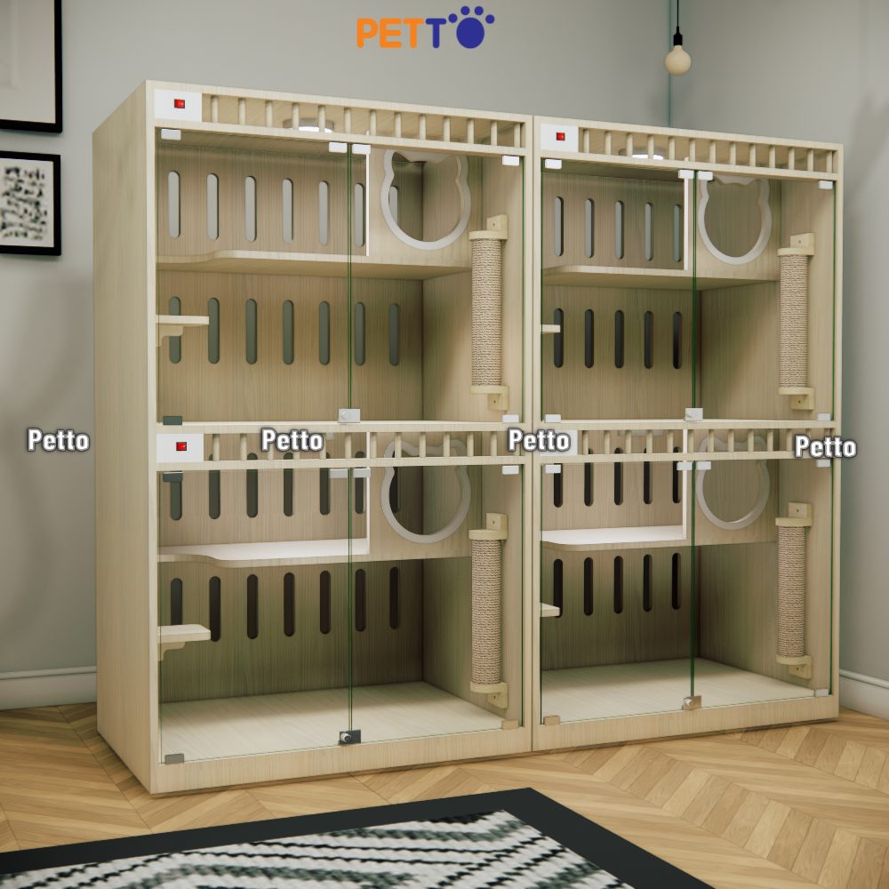 Khách sạn mèo bằng gỗ MDF kính thước 900mm 600mm 1500mm CC322