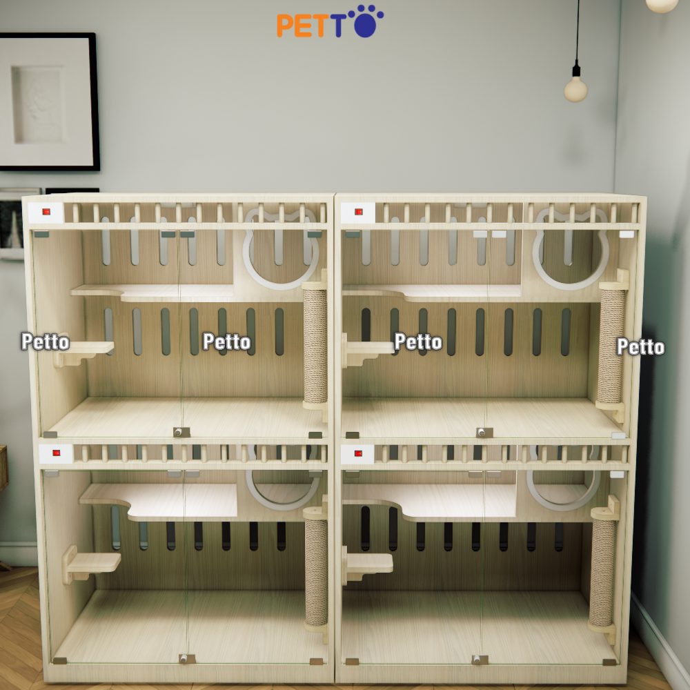 Khách sạn mèo gỗ MDF cửa kính size 900mm 600mm 1500mm CC323