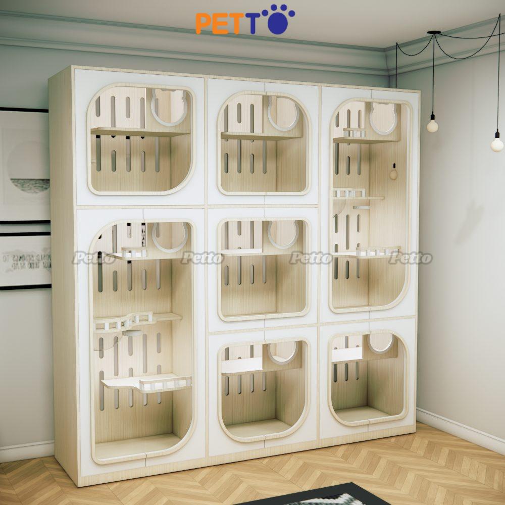 Phòng khách sạn lưu trú mèo bằng gỗ MDF 7 phòng có thể thông nhau CC329