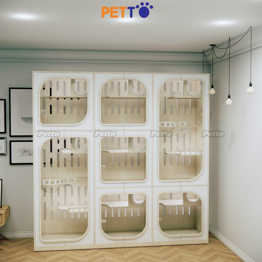 Phòng khách sạn lưu trú mèo bằng gỗ MDF 7 phòng có thể thông nhau size 2400mm 600mm 2400mm CC329