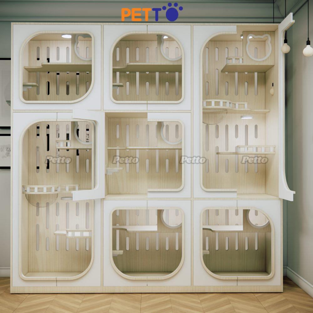 Phòng khách sạn lưu trú mèo gỗ MDF 7 phòng có thể thông nhau CC329