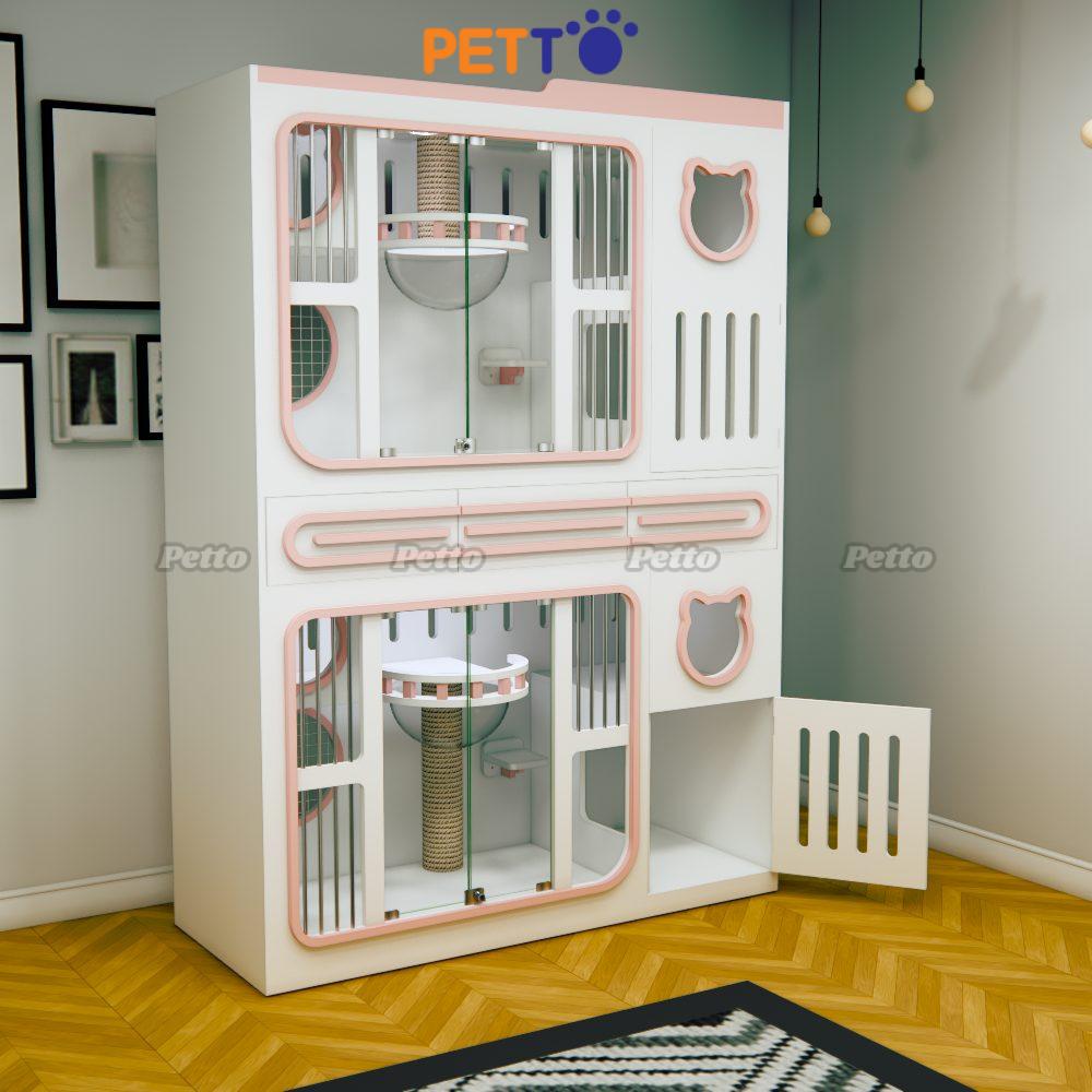 Phòng lưu trú mèo VIP bằng gỗ Plywood kèm 2 ngăn kéo CC330