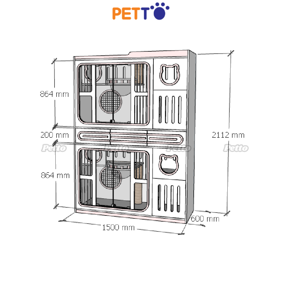 Phòng lưu trú mèo VIP bằng gỗ Plywood kèm ngăn kéo kích thước 2400mm 600mm 2400mm CC330