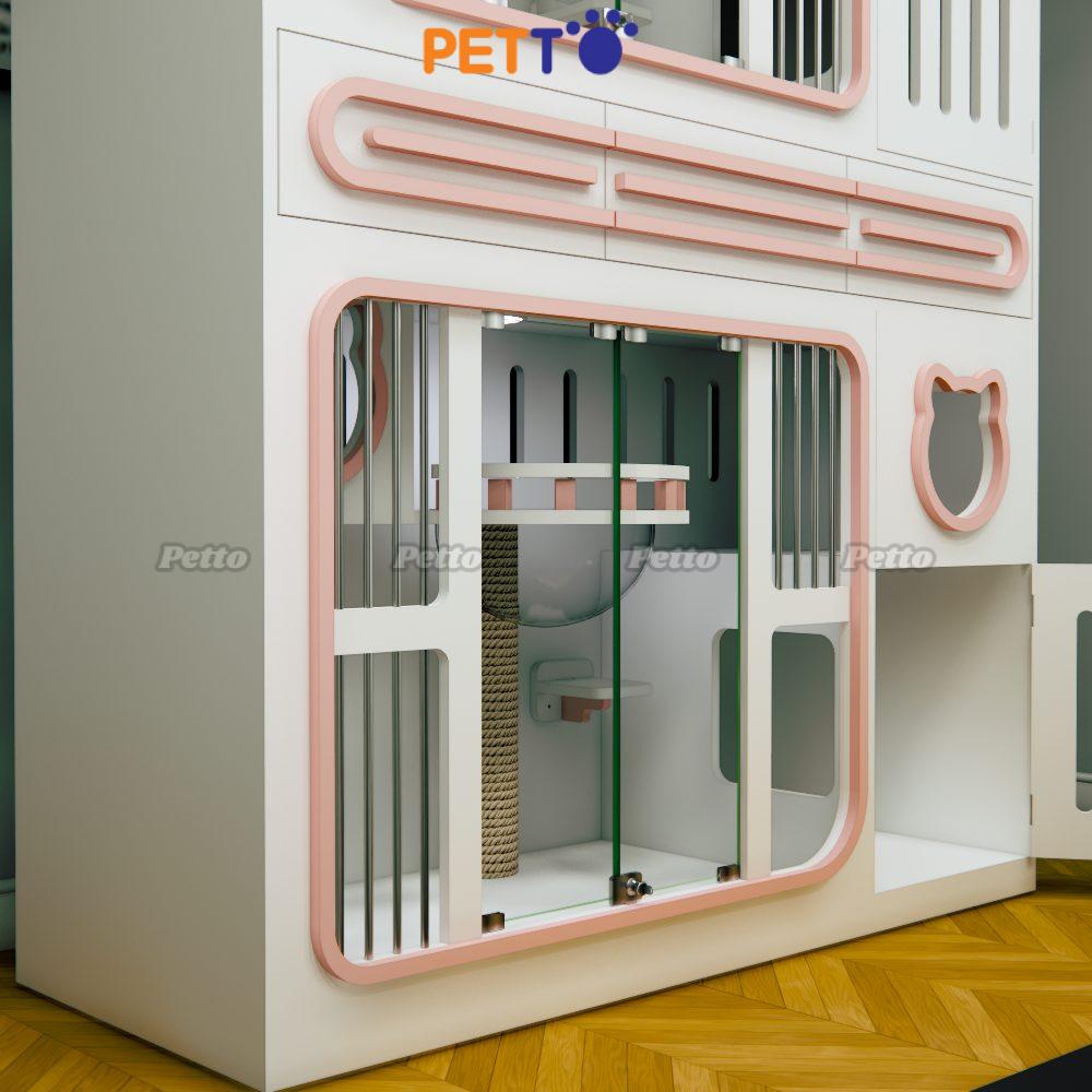 Phòng mèo lưu trú VIP bằng gỗ Plywood kèm ngăn kéo CC330