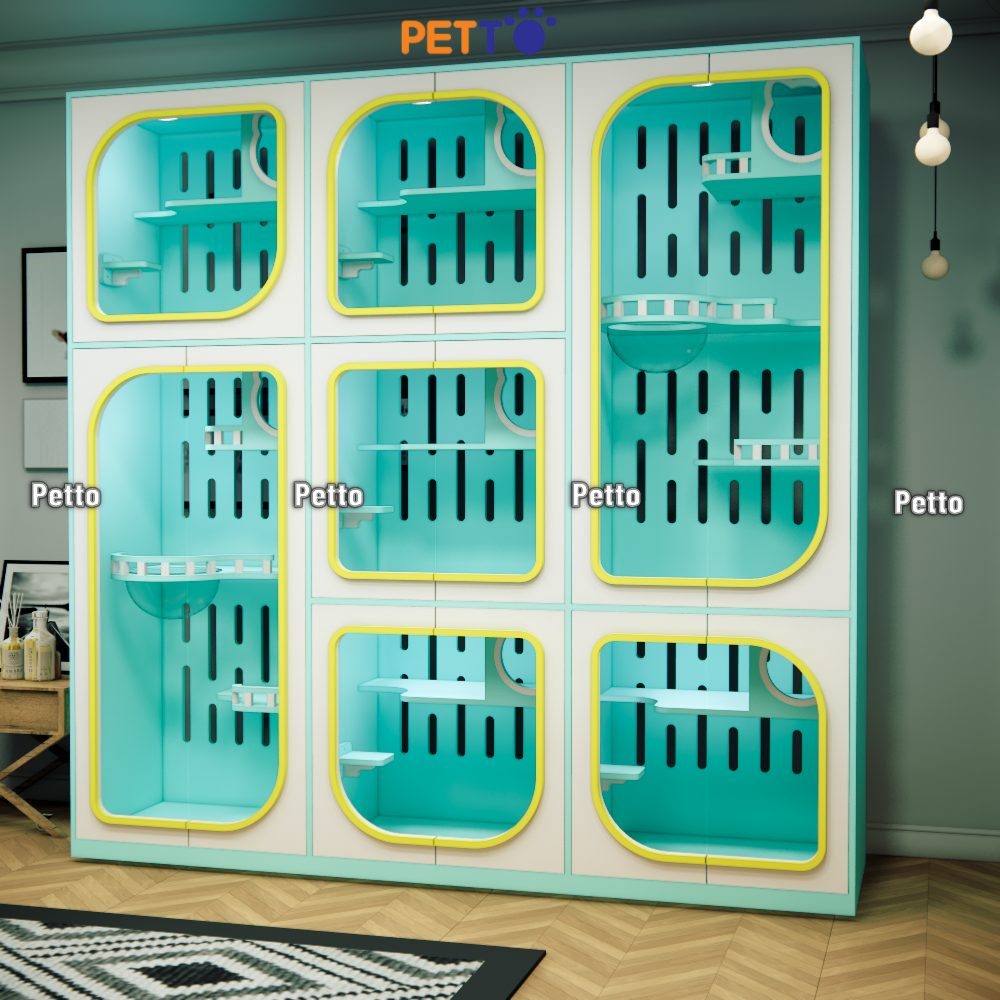 Tủ cho mèo khách sạn MDF 7 phòng có thể thông nhau size 2400mm 600mm 2400mm CC324