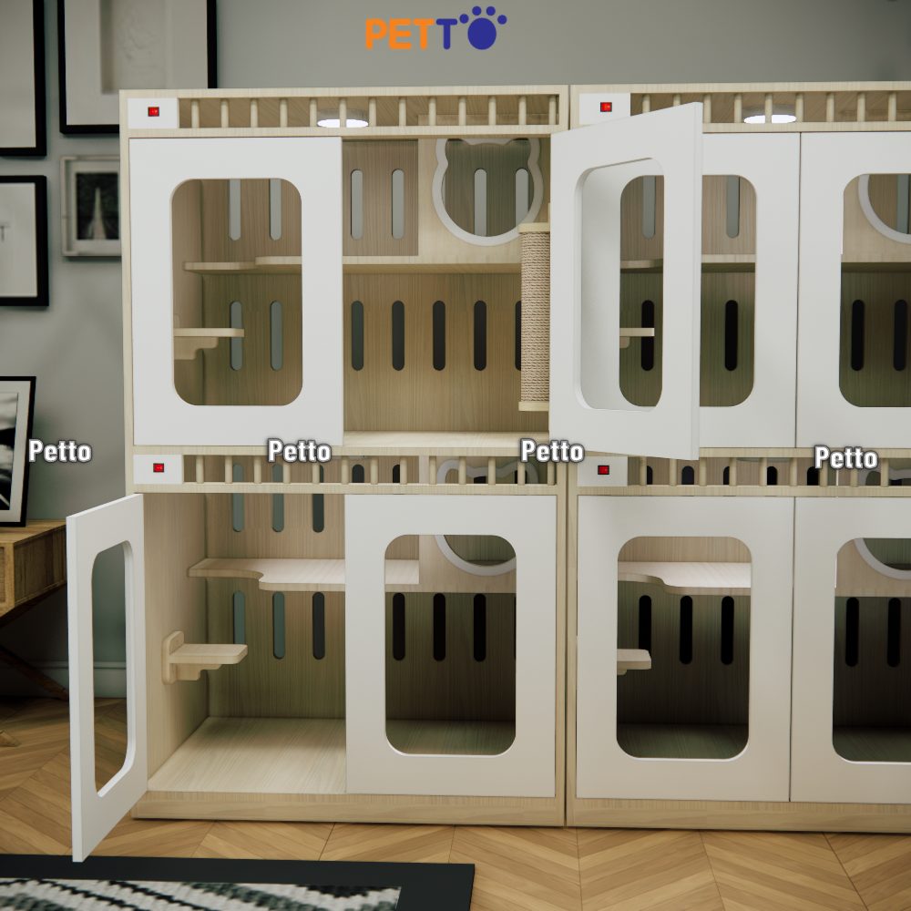 Tủ cho mèo lưu trú MDF cửa kính khung gỗ kích thước CC320