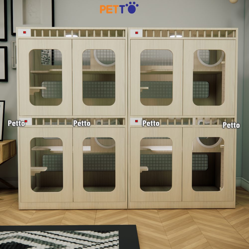 Tủ cho mèo lưu trú bằng gỗ MDF cửa lưới khung gỗ size 900mm 600mm 1500mm CC321