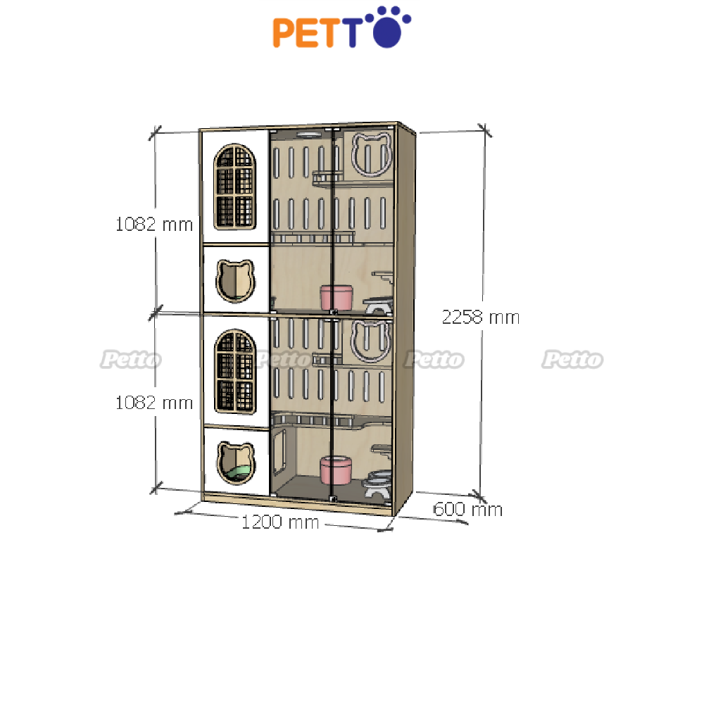 Tủ khách sạn lưu trú mèo VIP bằng gỗ Plywood size 1200mm 600mm 2000mm CC333