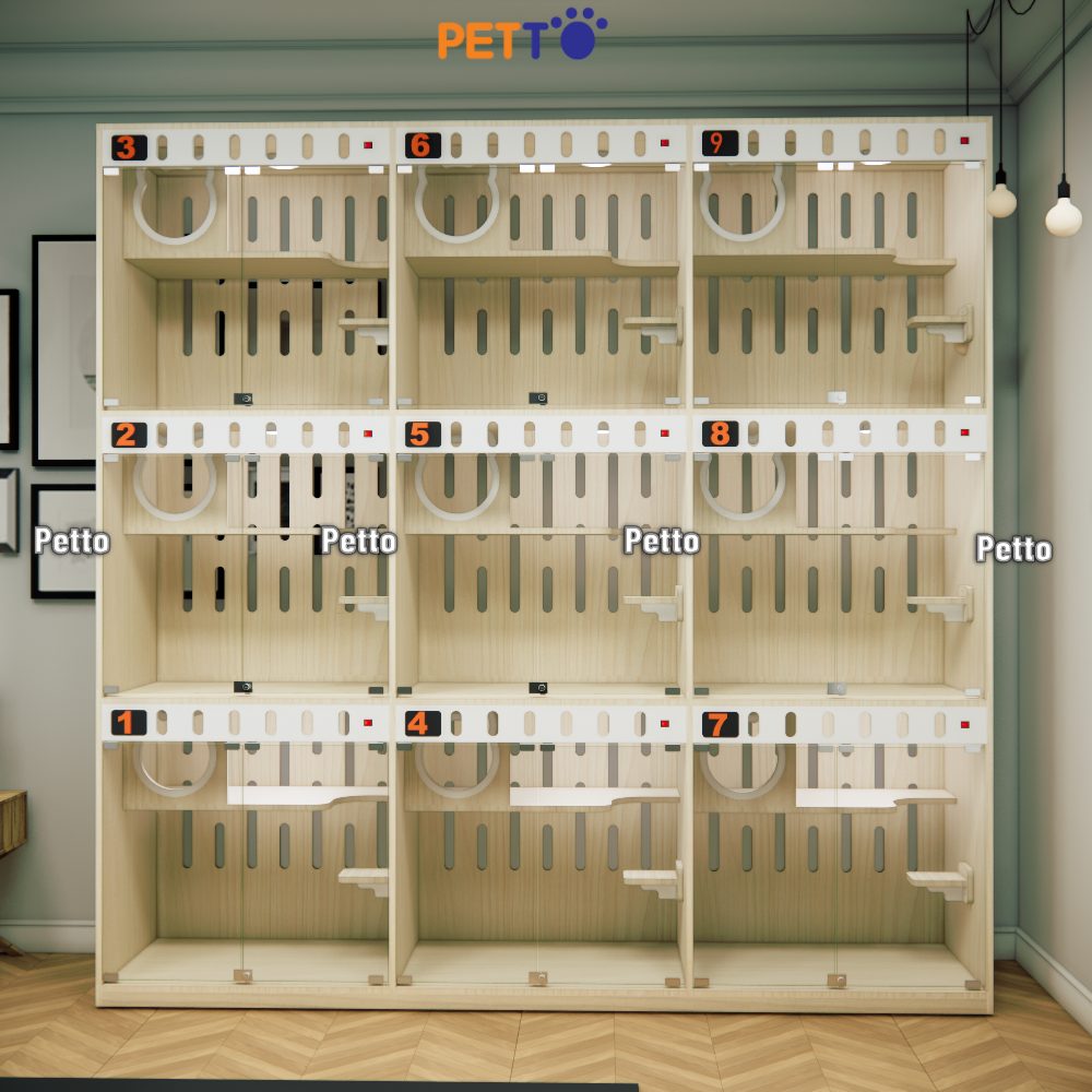 Tủ lưu trú khách sạn cho mèo MDF 9 phòng có thể thông nhau size 2400mm 600mm 2400mm CC325