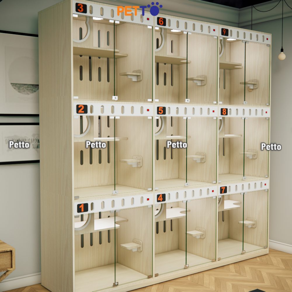 Tủ lưu trú khách sạn mèo MDF 9 phòng có thể thông nhau CC325