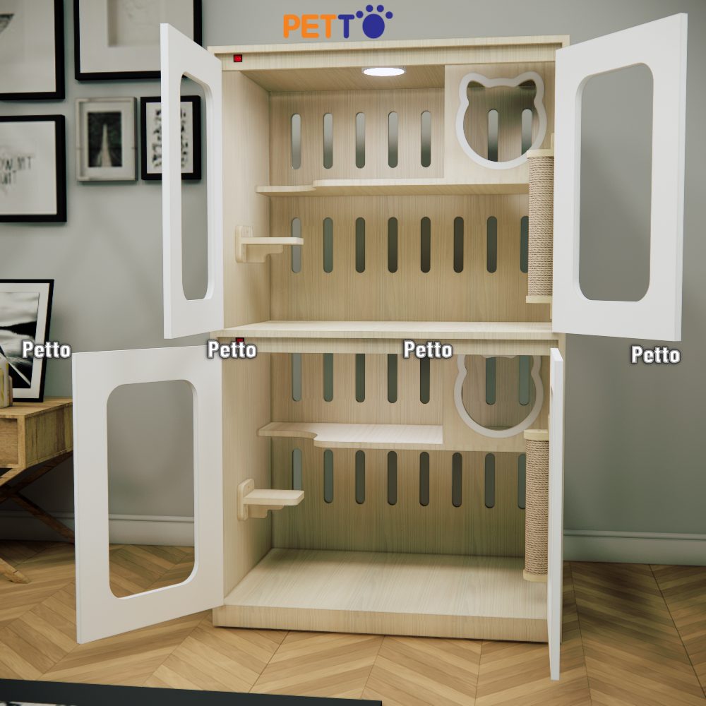 Tủ mèo gỗ lưu trú MDF cửa kính khung gỗ kích thướcCC320