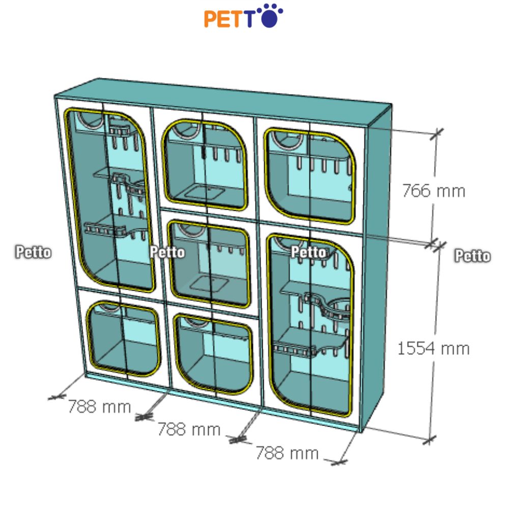 Tủ mèo khách sạn MDF 7 phòng có thể thông nhau CC324