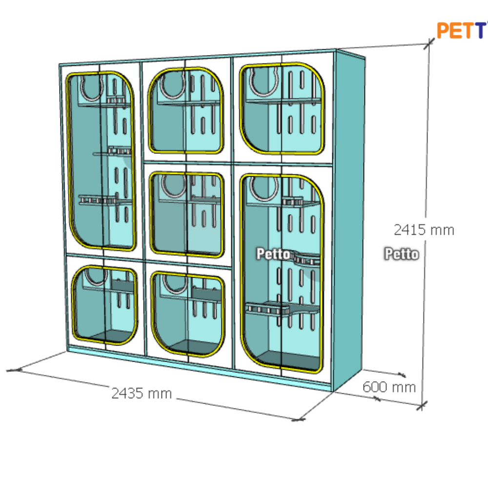Tủ mèo khách sạn MDF 7 phòng có thể thông nhau size 2400mm 600mm 2400mm CC324