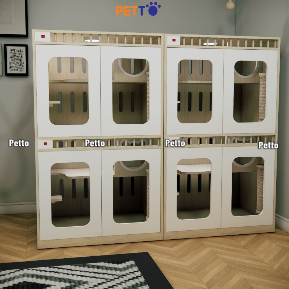 Tủ mèo lưu trú MDF cửa kính khung gỗ CC320
