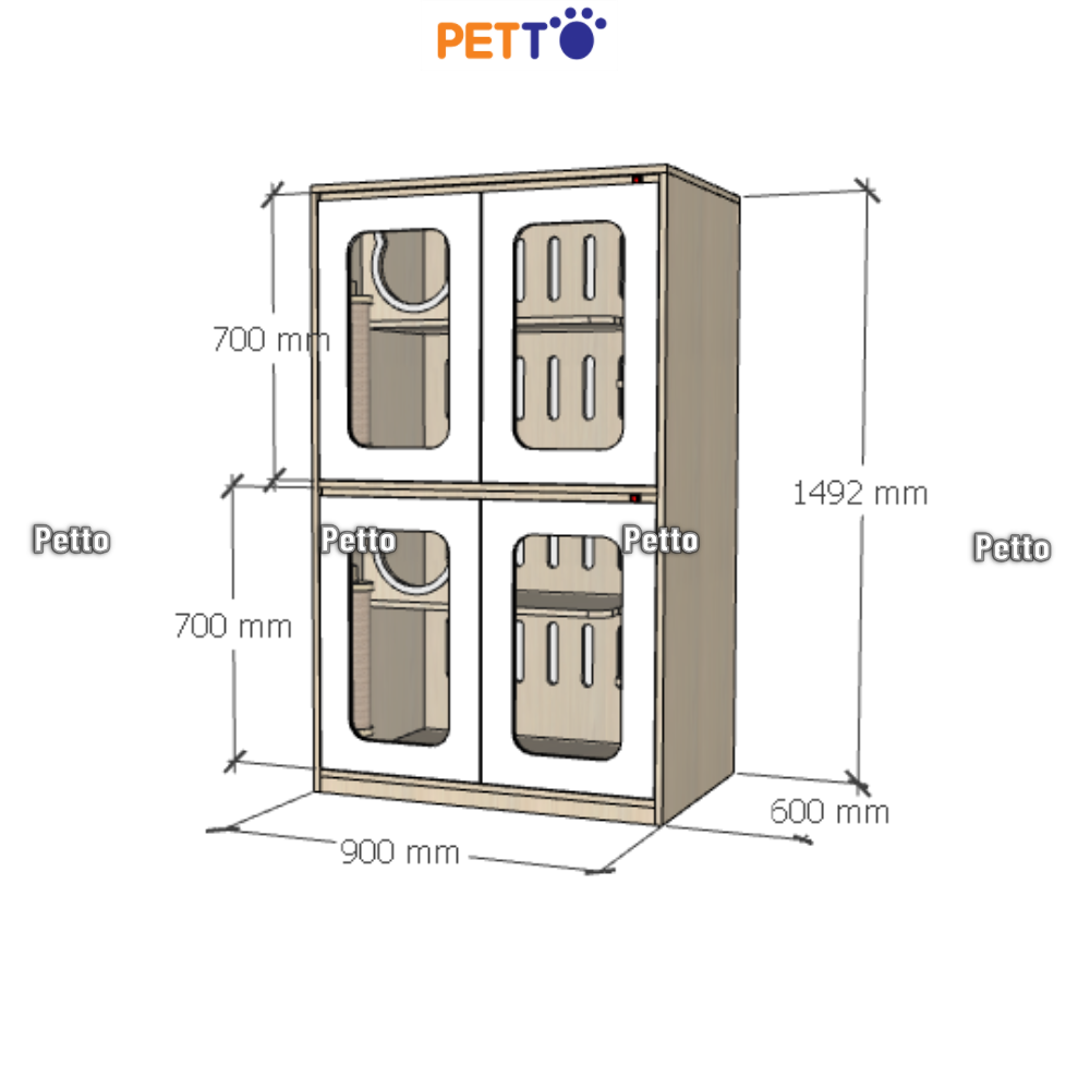Tủ mèo lưu trú MDF cửa kính khung gỗ kích thước 900mm 600mm 1500mm CC320