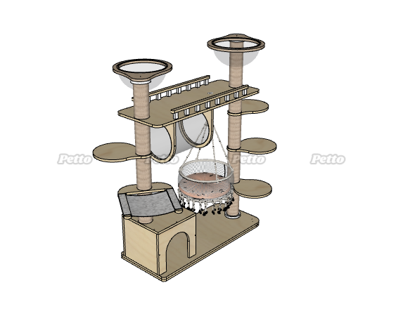 Cat tree cho mèo bằng gỗ Plywood kèm võng CH082