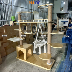 Cat tree cho mèo bằng gỗ Plywood kèm võng decor 1200mm x 500mm x 1700mm CH082 - Ảnh 3