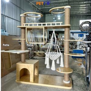 Cat tree cho mèo bằng gỗ Plywood kèm võng decor 1200mm x 500mm x 1700mm CH082