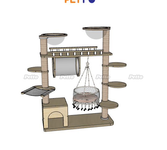 Cat tree cho mèo bằng gỗ Plywood kèm võng decor CH082