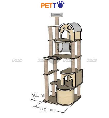 Cat tree gỗ Plywood siêu to khổng lồ 900mm x 900mm x 2350mm nhiều tiện nghi CH081