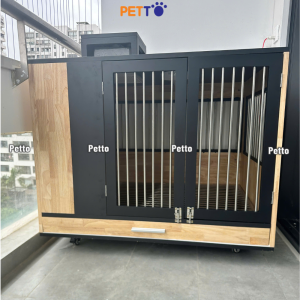 Nhà chó để ban công bằng gỗ kèm khay và sàn inox 304 kích thước 1050 x 850 x 800mm DH049
