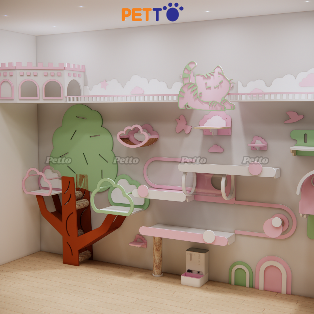 Cat tree đính tường cho sen bánh bèo gỗ Plywood CZ050