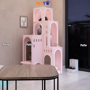 Lâu đài mèo màu hồng gỗ Plywood kích thước 860mm 750mm 2000mm CH088 - Ảnh 6