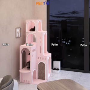 Lâu đài mèo màu hồng gỗ Plywood kích thước 860mm 750mm 2000mm CH088 - Ảnh 7