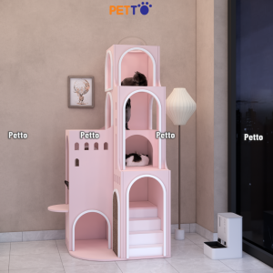 Lâu đài mèo màu hồng gỗ Plywood kích thước 860mm 750mm 2000mm CH088 - Ảnh 8
