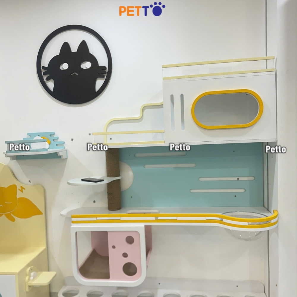 Nhà cho mèo đính tường cho mảng tường dài 2m gỗ Plywood CZ053