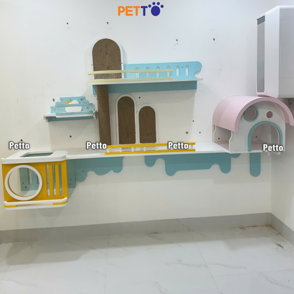 Nhà mèo đính tường cho mảng tường dài 2m5 gỗ Plywood CZ052