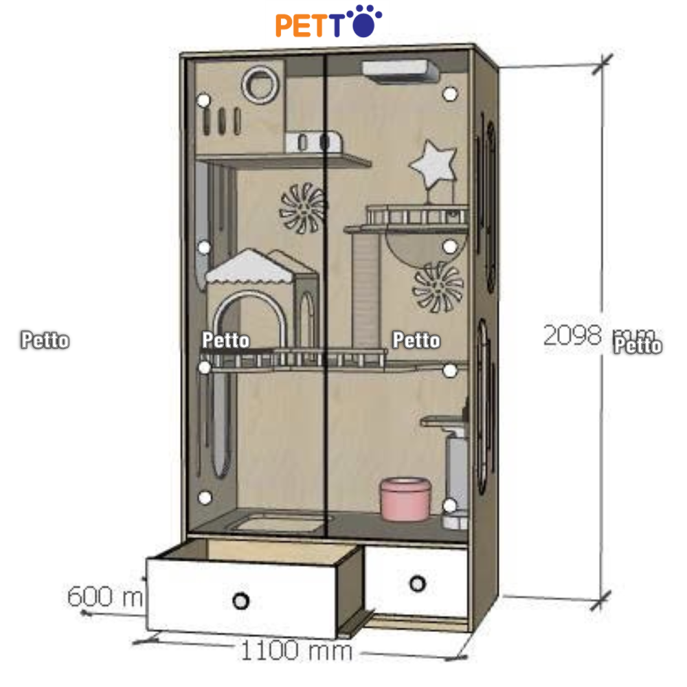 Tủ cho mèo Lux có học chứa khay vệ sinh 1100mm * 600mm * 2100mm CC338 - Ảnh 2