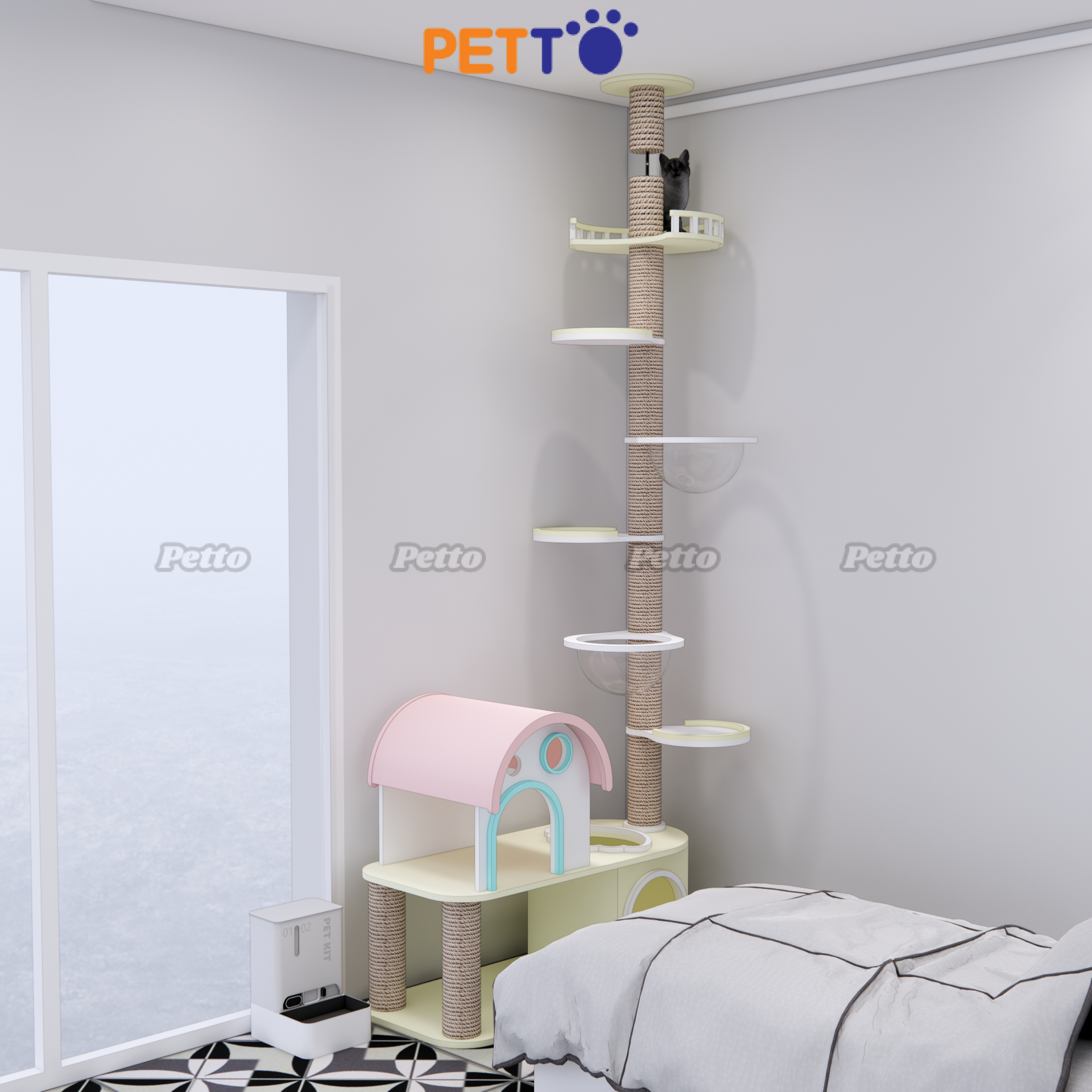 Tháp mèo hiện đại cao lên tới trần nhà, không khoan tường CH089 - Ảnh 4