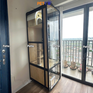 Alternative view of Tủ mèo sắt kết hợp gỗ Plywood và kính cường lực kích thước 700mm * 800mm * 2400 CC337