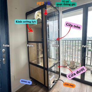 Tủ mèo sắt kết hợp gỗ Plywood và kính cường lực kích thước 700mm * 800mm * 2400 CC337 - Ảnh 5