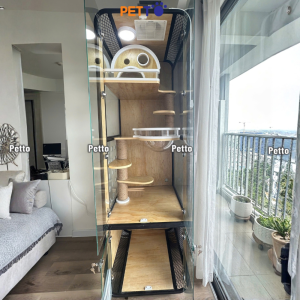 Tủ mèo sắt kết hợp gỗ Plywood và kính cường lực kích thước 700mm * 800mm * 2400 CC337 - Ảnh 6