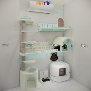Cat tree đính tường màu xanh mint CZ055 chính diện