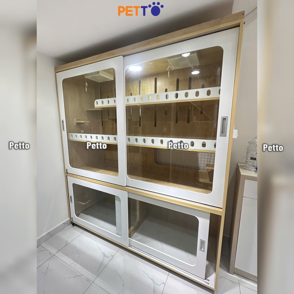 Chuồng cho mèo bằng gỗ Lux cửa lùa kích thước 1900mm * 620mm * 2200mm CC353 cửa lùa kính