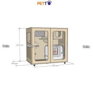 Chuồng mèo giá rẻ Basic cửa kính khung gỗ kích thước 1200mm * 750mm * 1118mm CC361 bản vẽ kích thước