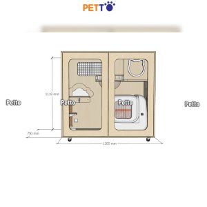 Chuồng mèo giá rẻ Basic cửa kính khung gỗ kích thước 1200mm * 750mm * 1118mm CC361 chính diện