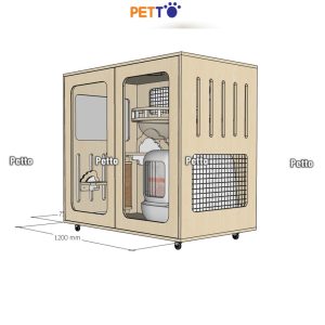 Chuồng mèo giá rẻ Basic cửa kính khung gỗ kích thước 1200mm * 750mm * 1118mm CC361 góc nghiêng phải