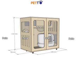 Chuồng mèo giá rẻ Basic cửa kính khung gỗ kích thước 1200mm * 750mm * 1118mm CC361 góc nghiêng trái