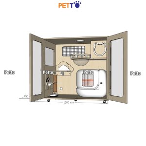 Chuồng mèo giá rẻ Basic cửa kính khung gỗ kích thước 1200mm * 750mm * 1118mm CC361 mở cửa nhìn bên trong